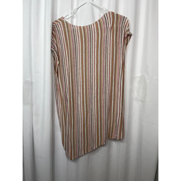 Max Studio blouse knit shirt top women's medium natural stripe tie front red tan - Picture 4 of 14